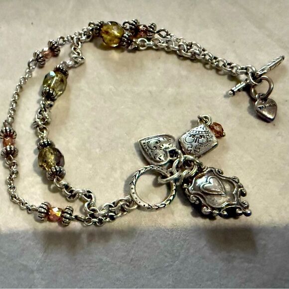 Brighton Heart Charm Bracelet Beaded Double Strand Toggle Clasp 8” - Picture 10 of 17